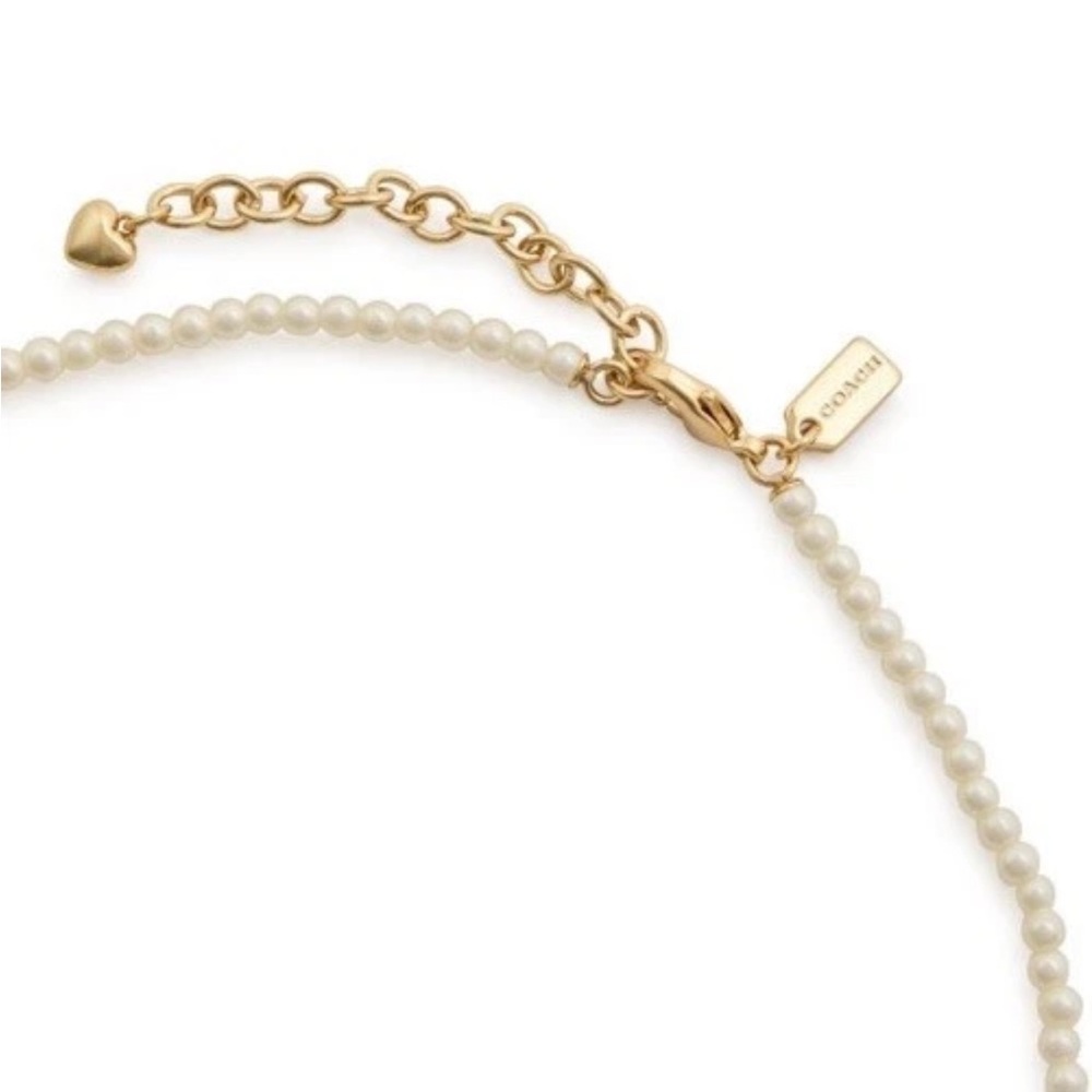 Coach Pearl Beaded Charm Necklace NEW 16" with 2" Extender Flower Signature C - Picture 4 of 8